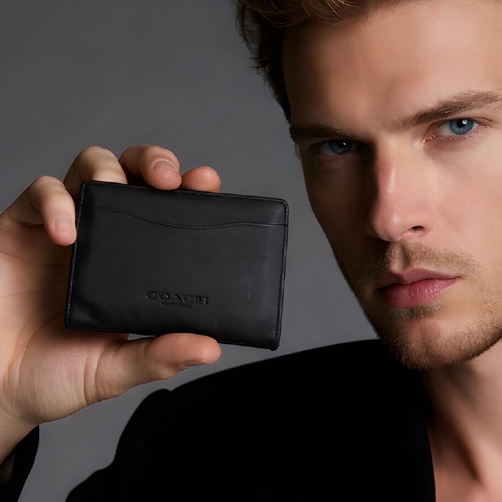 Coach Black Leather Money Clip Card Case